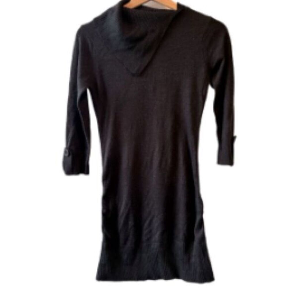 Vintage black split long turtleneck sweater medium mini dress Y2K retro cozy